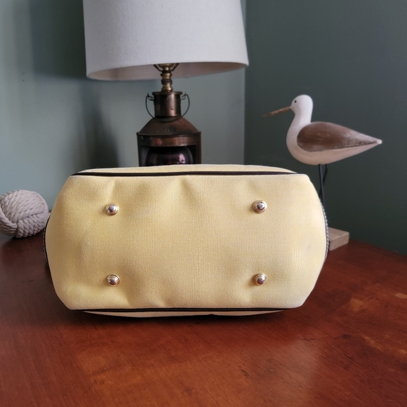 Vintage Dooney & Bourke Yellow Canvas Twill Shopper Tote Bag Brown Leather Purse - Picture 9 of 14